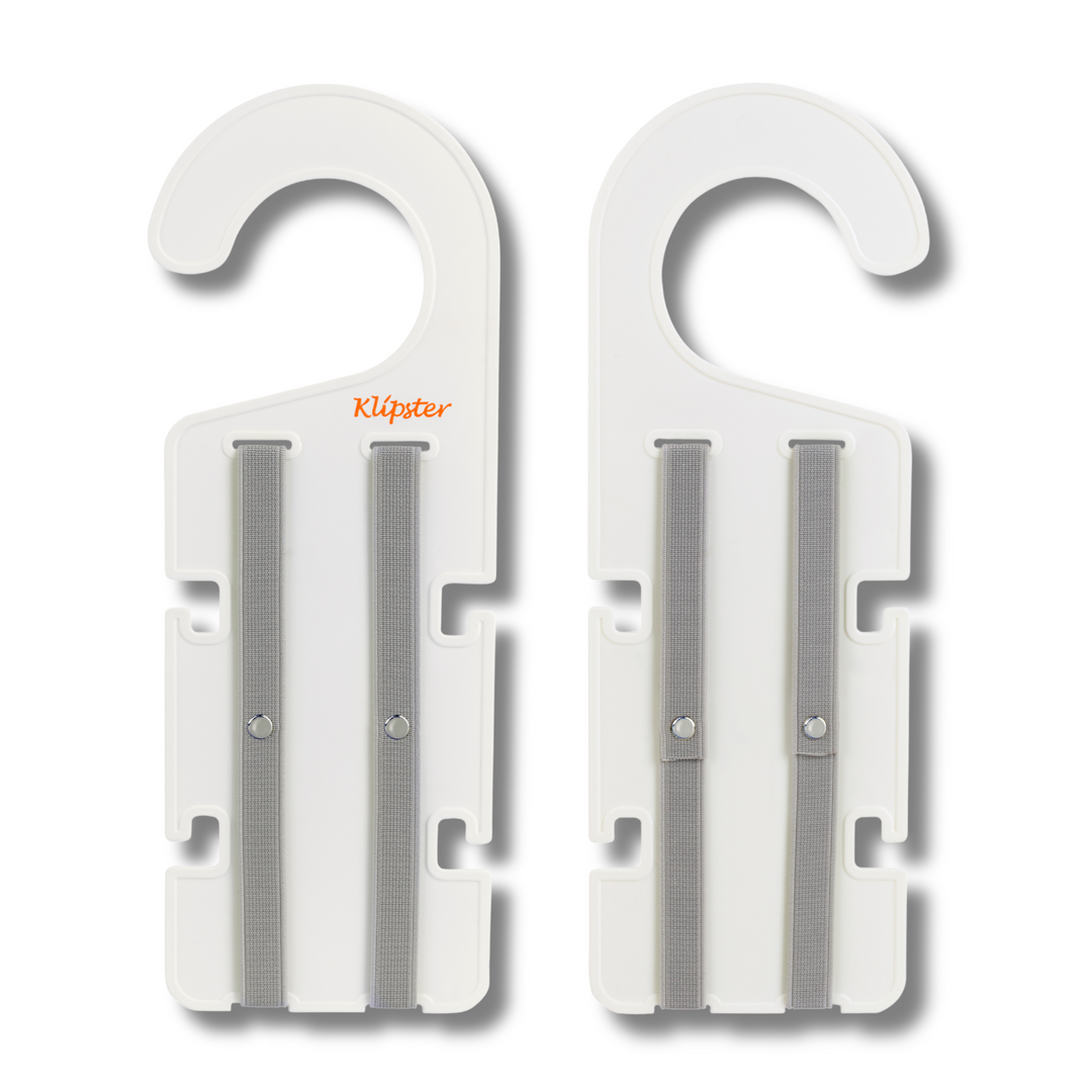 Classic Klipster hair accessories organizer with hanging hook. Compact, double-sided storage for clips, bows, scrunchies, ties, and more. Lightweight and travel-ready.