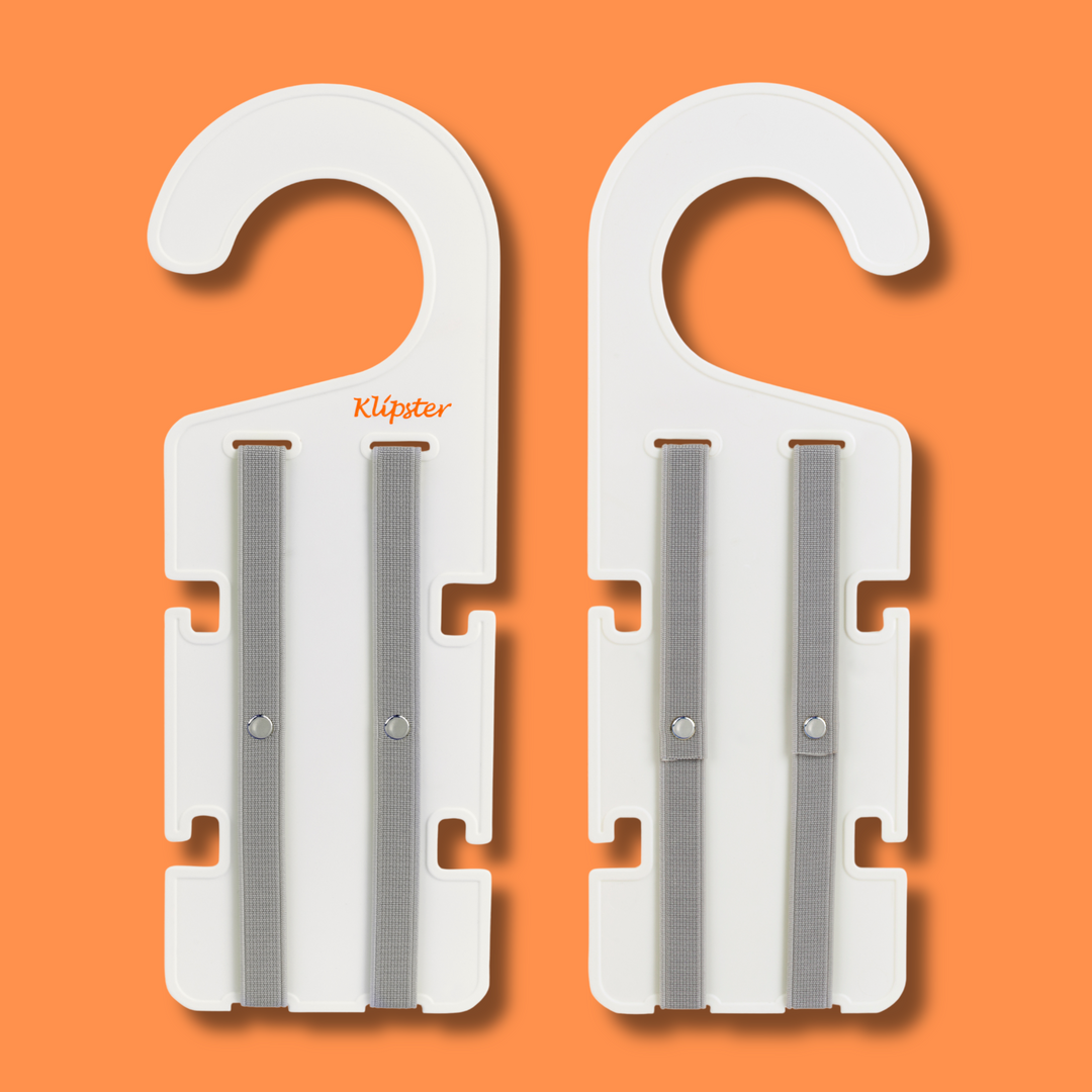 Classic Klipster hair accessories organizer with hanging hook. Compact, double-sided storage for clips, bows, scrunchies, ties, and more. Lightweight and travel-ready.