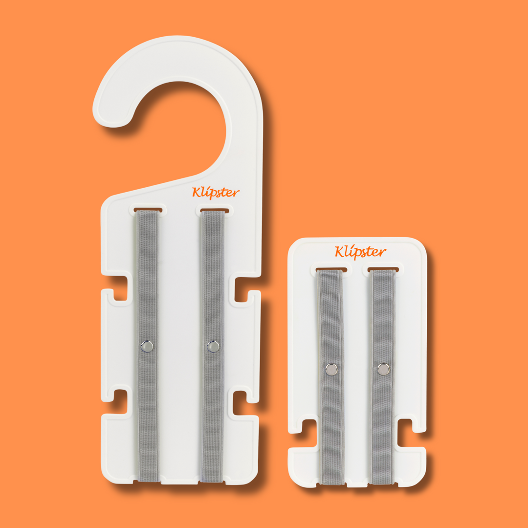 Classic Klipster and Mini Klipster hair accessories organizers. Compact, double-sided storage for clips, bows, scrunchies, ties, and more. Lightweight and travel-ready.