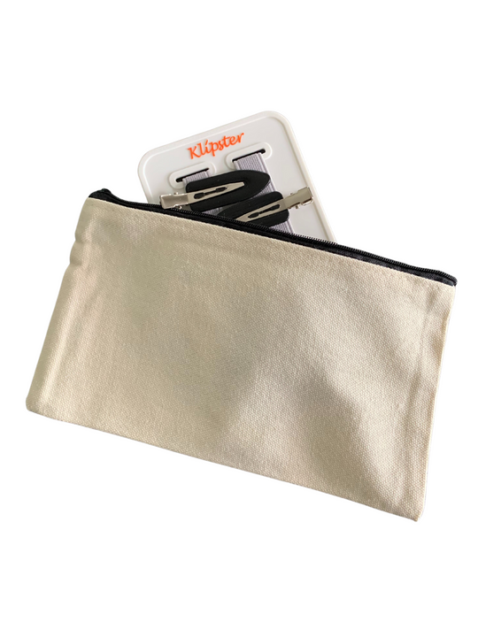 Canvas zippered Mini Klipster storage pouch. Compact and durable case to hold your Mini Klipster and keep hair accessories protected.