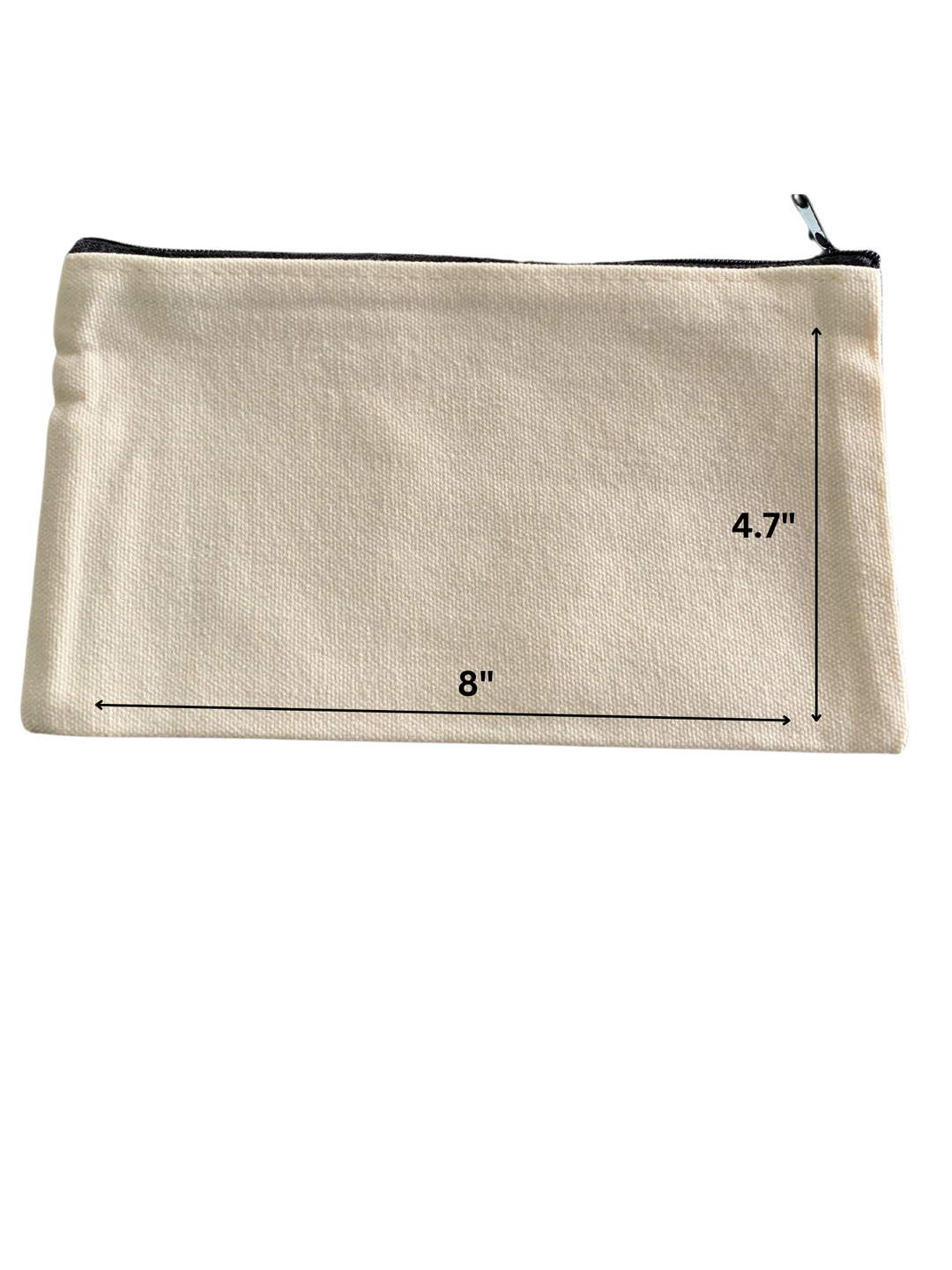 Canvas zippered Mini Klipster storage pouch. Compact and durable case to hold your Mini Klipster and keep hair accessories protected. Includes dimensions.