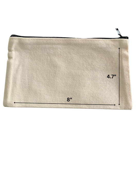 Canvas zippered Mini Klipster storage pouch. Compact and durable case to hold your Mini Klipster and keep hair accessories protected. Includes dimensions.