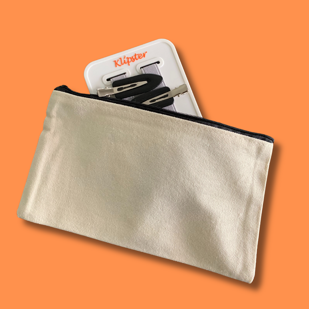 Canvas zippered Mini Klipster storage pouch. Compact and durable case to hold your Mini Klipster and keep hair accessories protected.