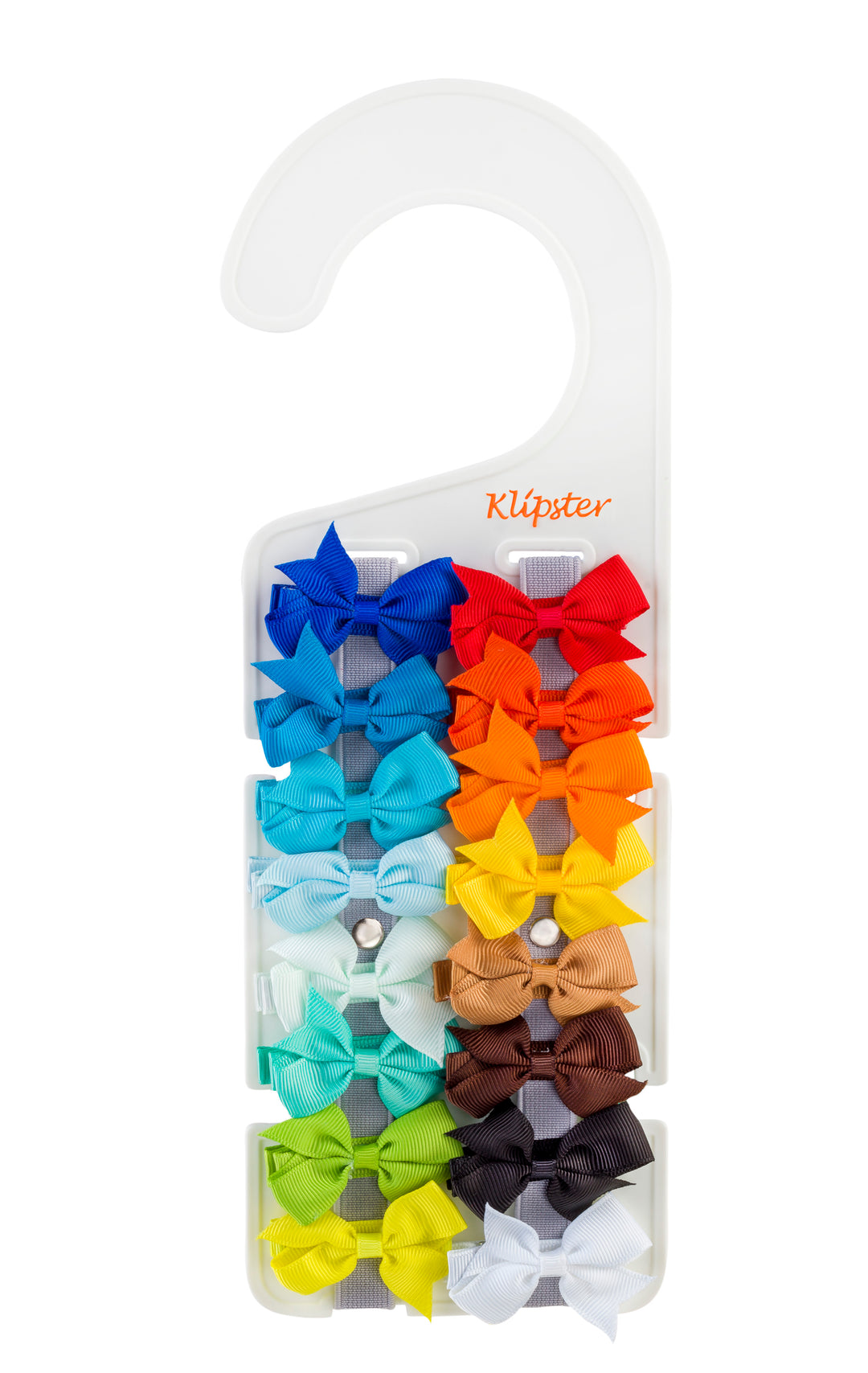 Classic Klipster hair accessories organizer with hanging hook. Compact, double-sided storage for clips, bows, scrunchies, ties, and more. Lightweight and travel-ready.