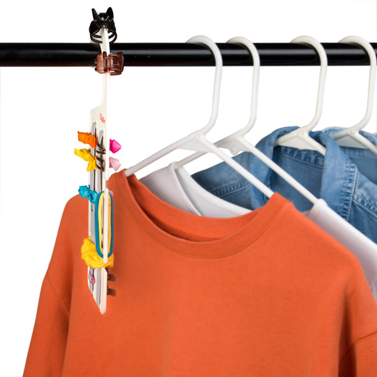 Classic Klipster hair accessories organizer with hanging hook. Compact, double-sided storage for clips, bows, scrunchies, ties, and more. Lightweight and travel-ready.