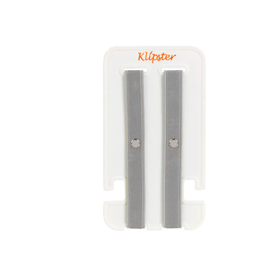 Mini Klipster hair accessories organizer. Compact, double-sided storage for clips, bows, scrunchies, and ties. Lightweight and travel-ready. Front view.